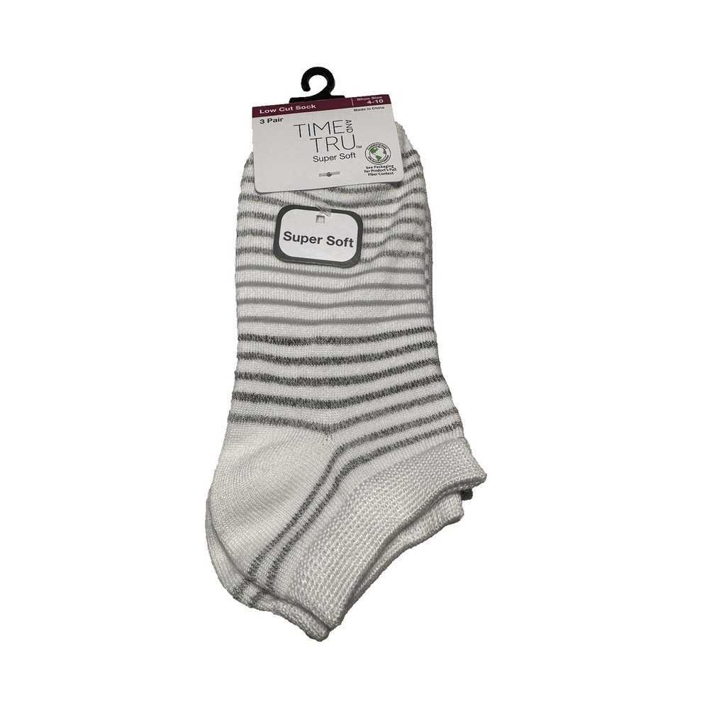 time and tru 3 pairs womens super soft low cut ankle socks size 4-10